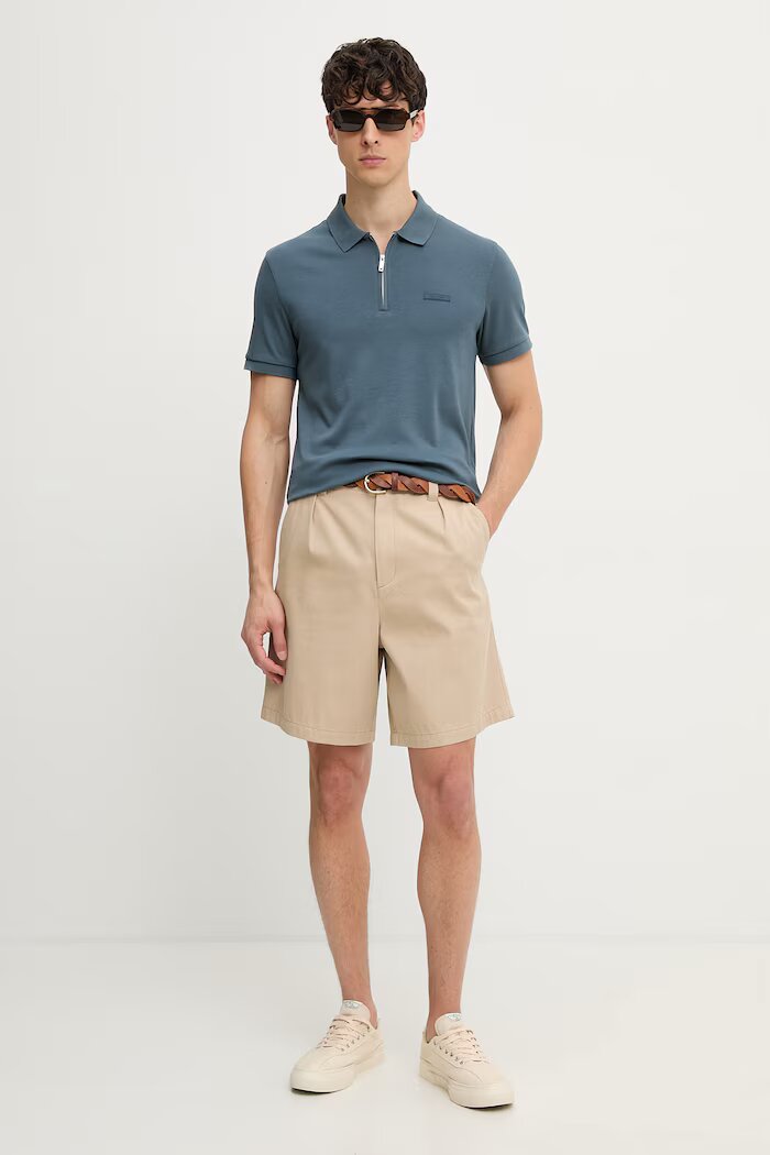 CALVIN KLEIN тениска с яка мъжка от памук тюркоазена LV04LE255G