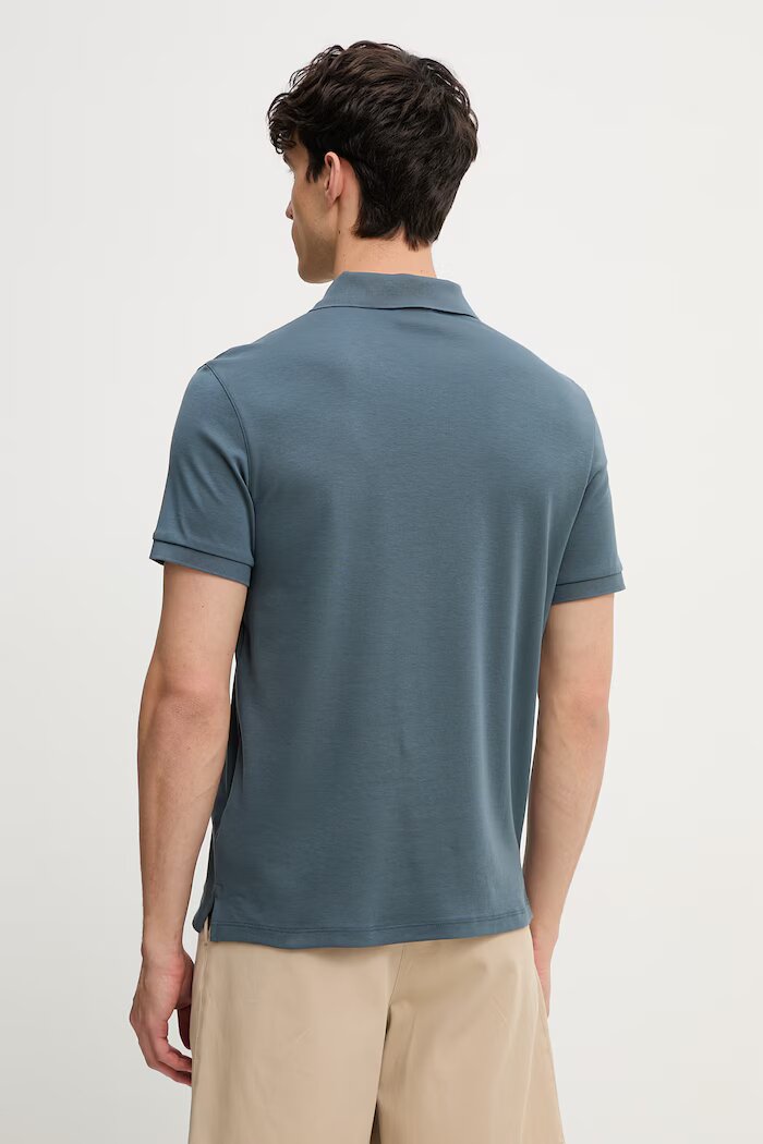 CALVIN KLEIN тениска с яка мъжка от памук тюркоазена LV04LE255G