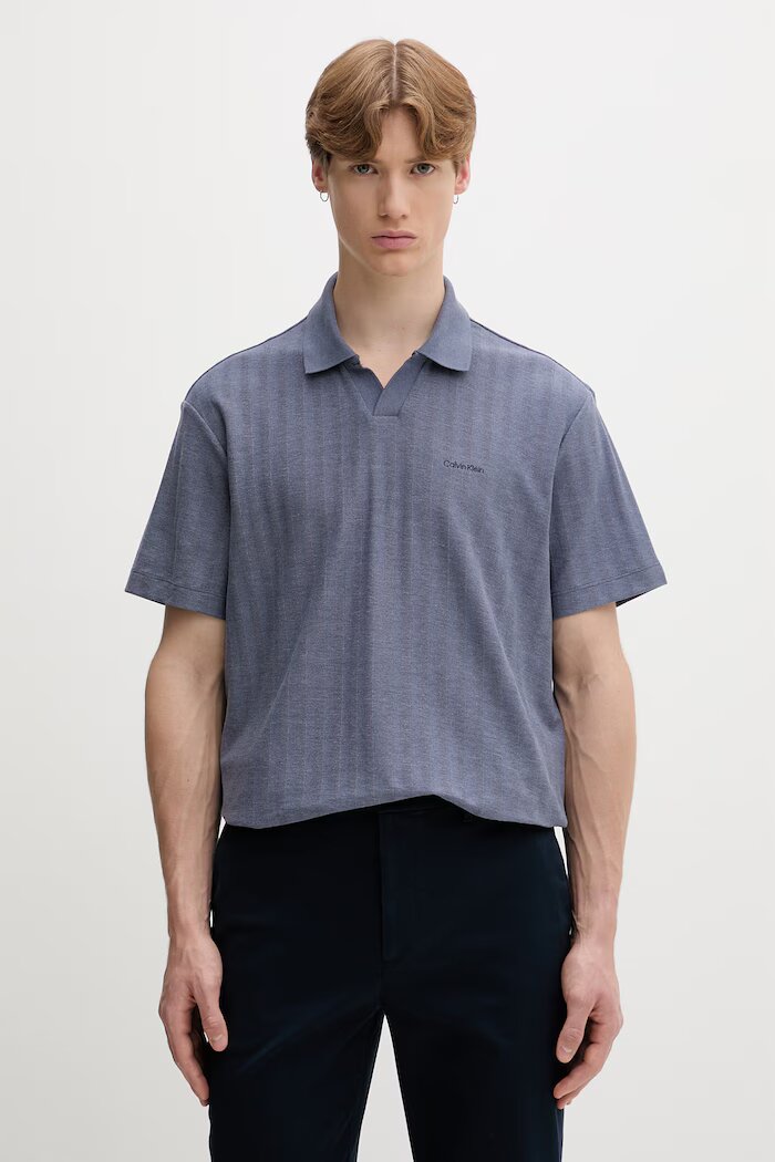 CALVIN KLEIN тениска с яка мъжка с памук синя LV04LG209G