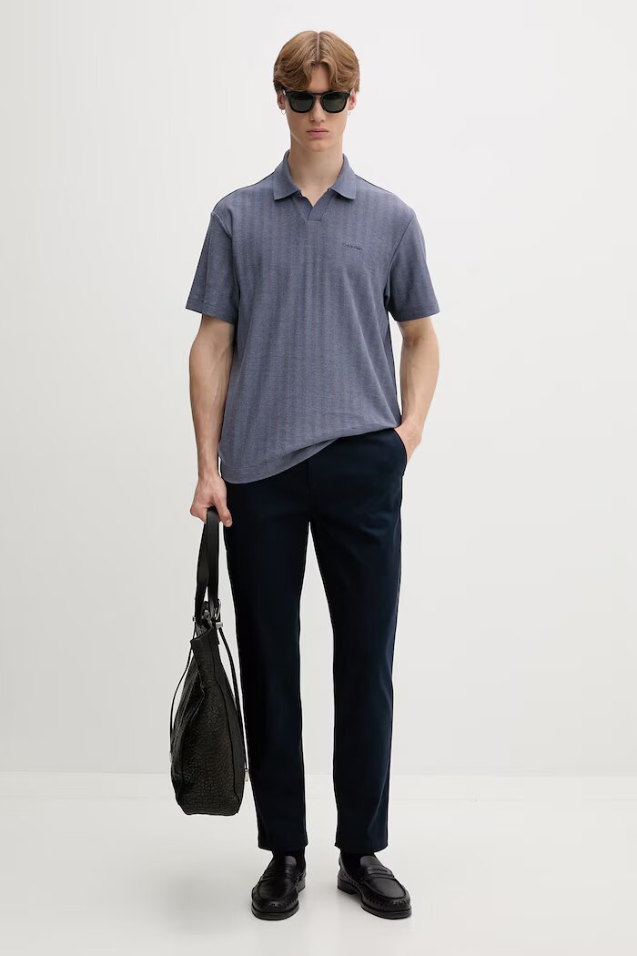 CALVIN KLEIN тениска с яка мъжка с памук синя LV04LG209G