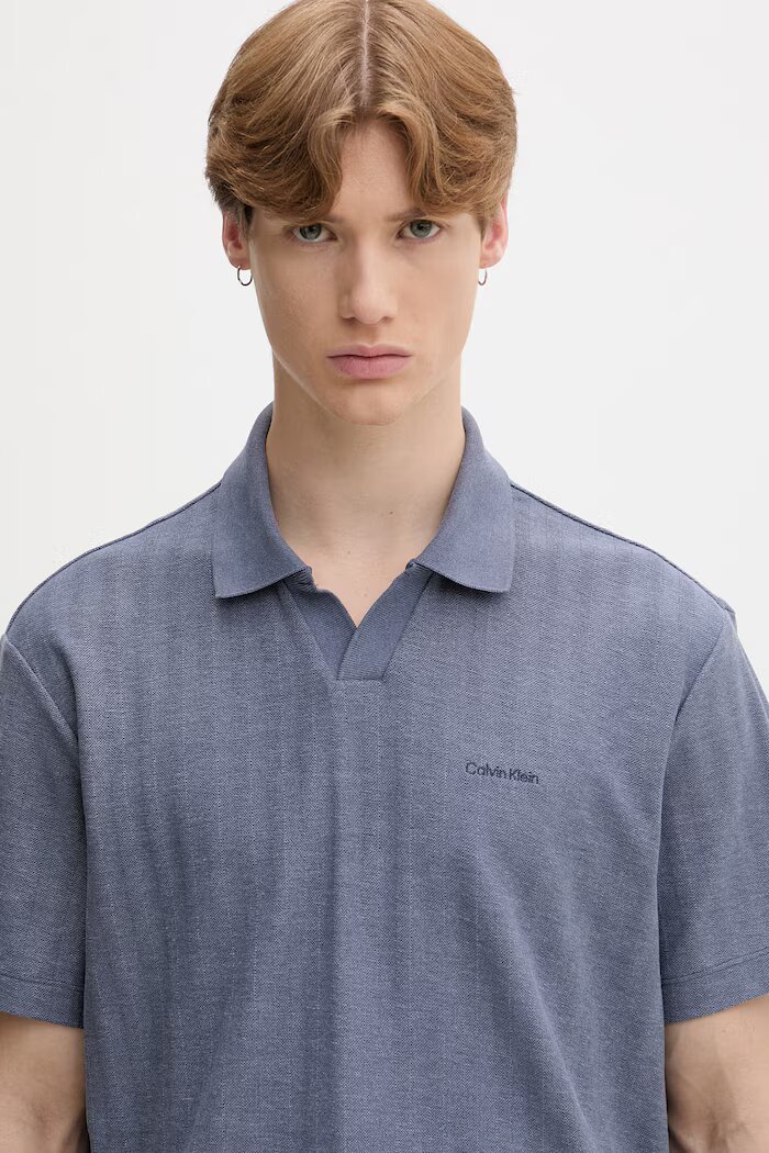 CALVIN KLEIN тениска с яка мъжка с памук синя LV04LG209G