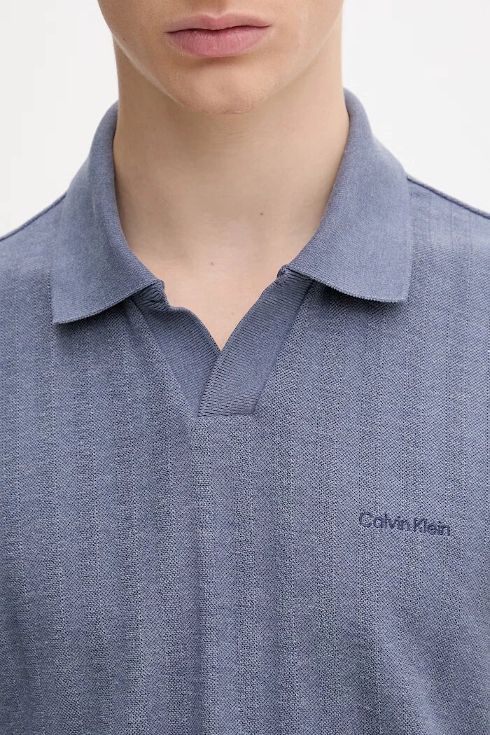 CALVIN KLEIN тениска с яка мъжка с памук синя LV04LG209G