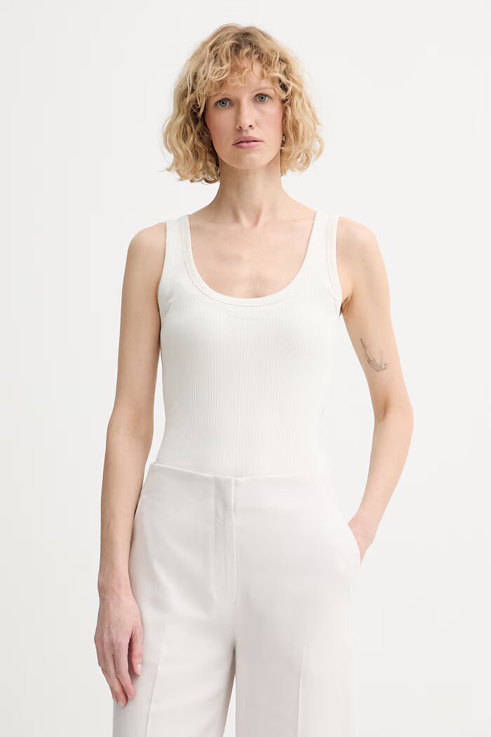 CALVIN KLEIN топ дамски от памук с еластан бежов LV044F210G