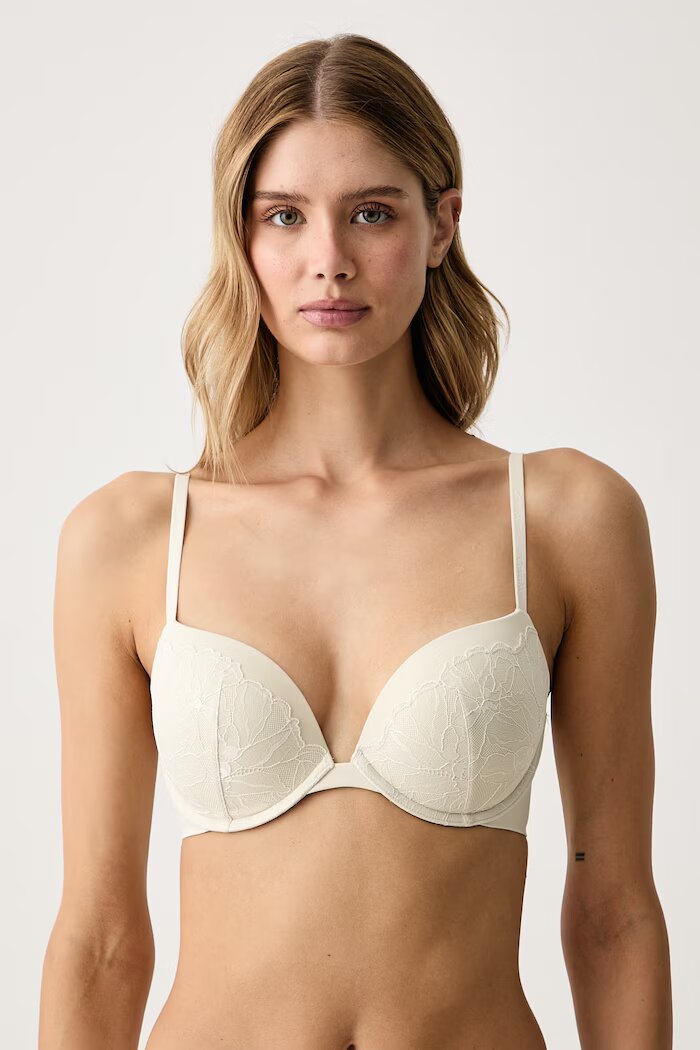 Calvin Klein Underwear Сутиен в бяло от дантела с десен LV00QF8442
