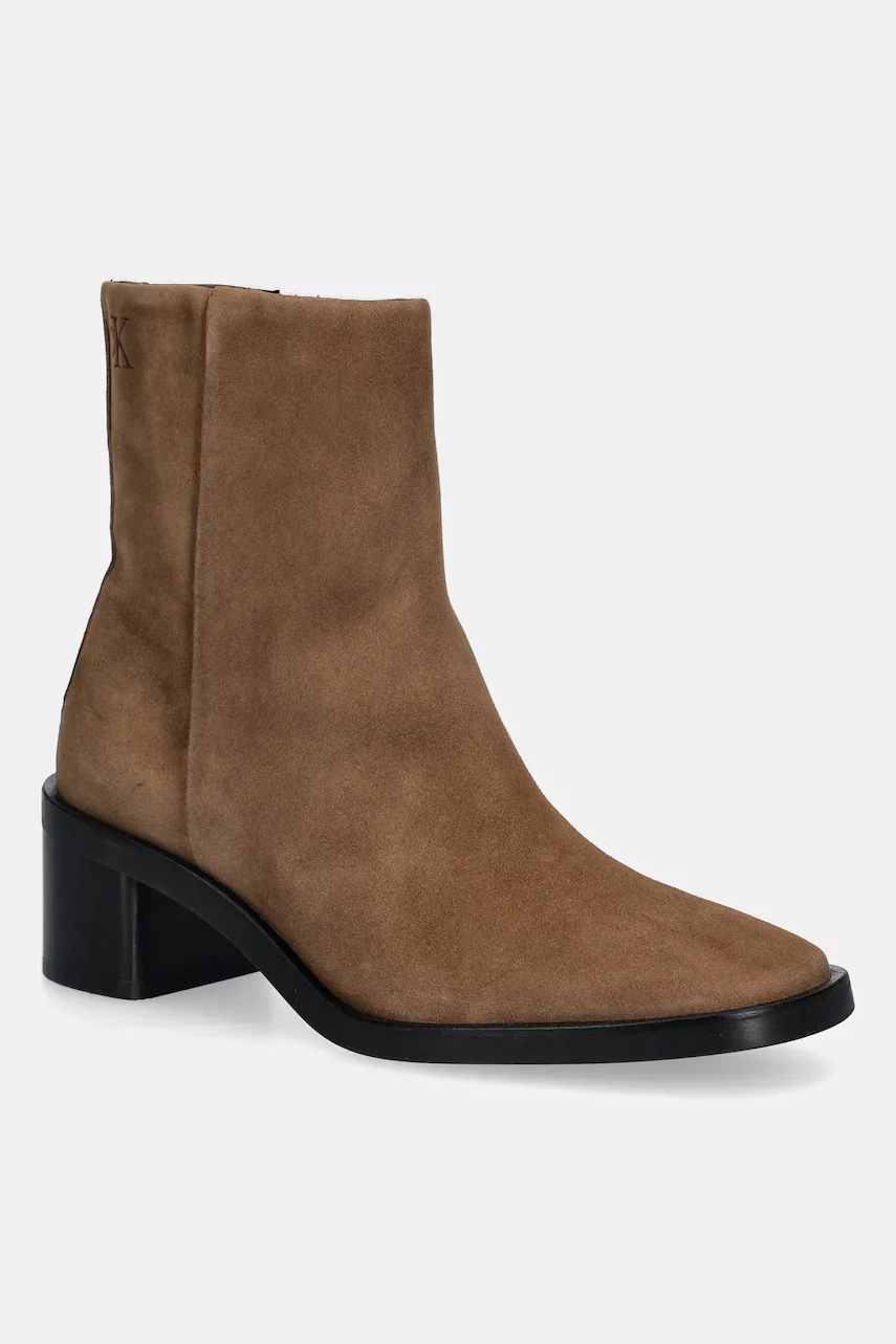CALVIN KLEIN Велурени боти BLOCK HEEL ZIP BOOT SUE