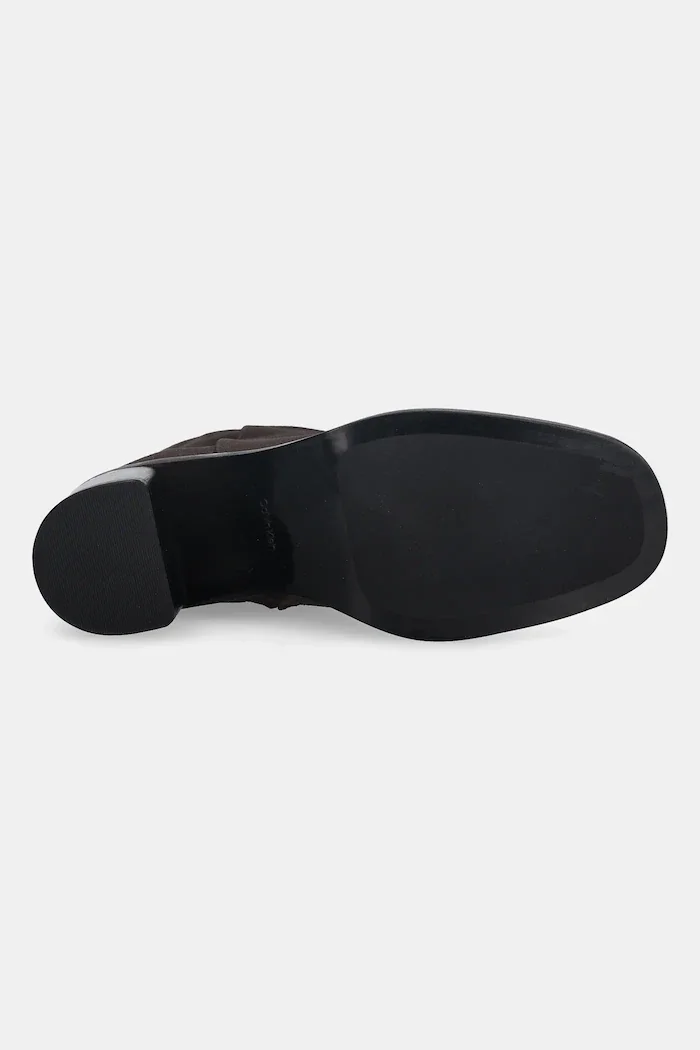 CALVIN KLEIN Велурени боти BLOCK HEEL ZIP BOOT SUE в кафяво с дебел ток HW0HW02592