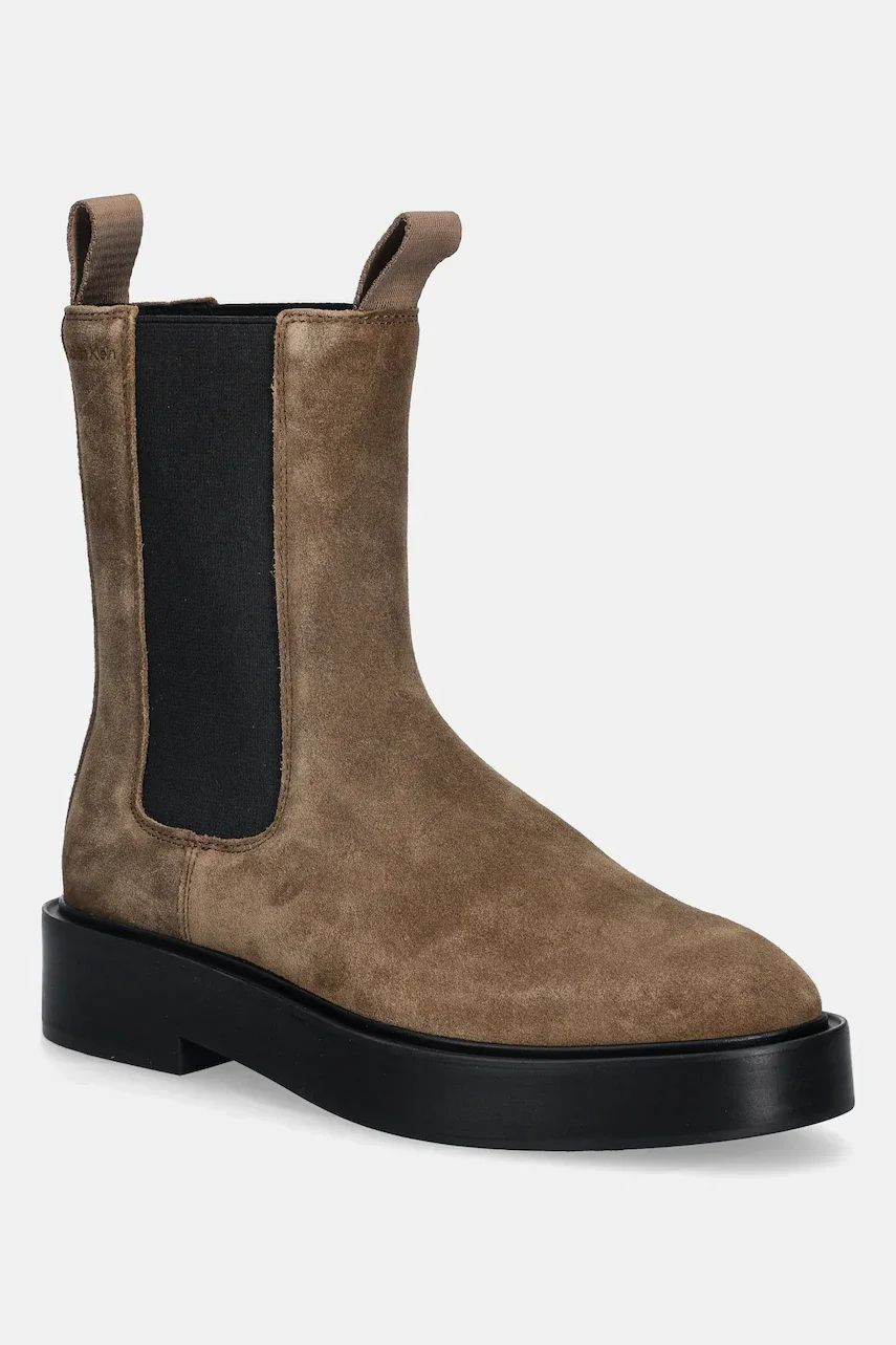 CALVIN KLEIN Велурени боти челси CONVAVE WELT CHESEA SUEDE
