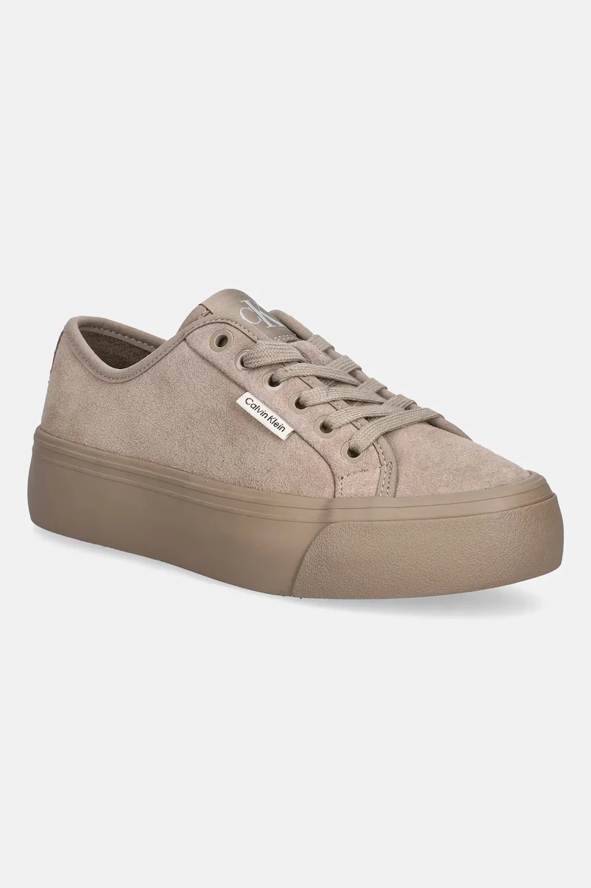 CALVIN KLEIN Велурени кецове VULC FLATF LACE UP SUE/WL CK