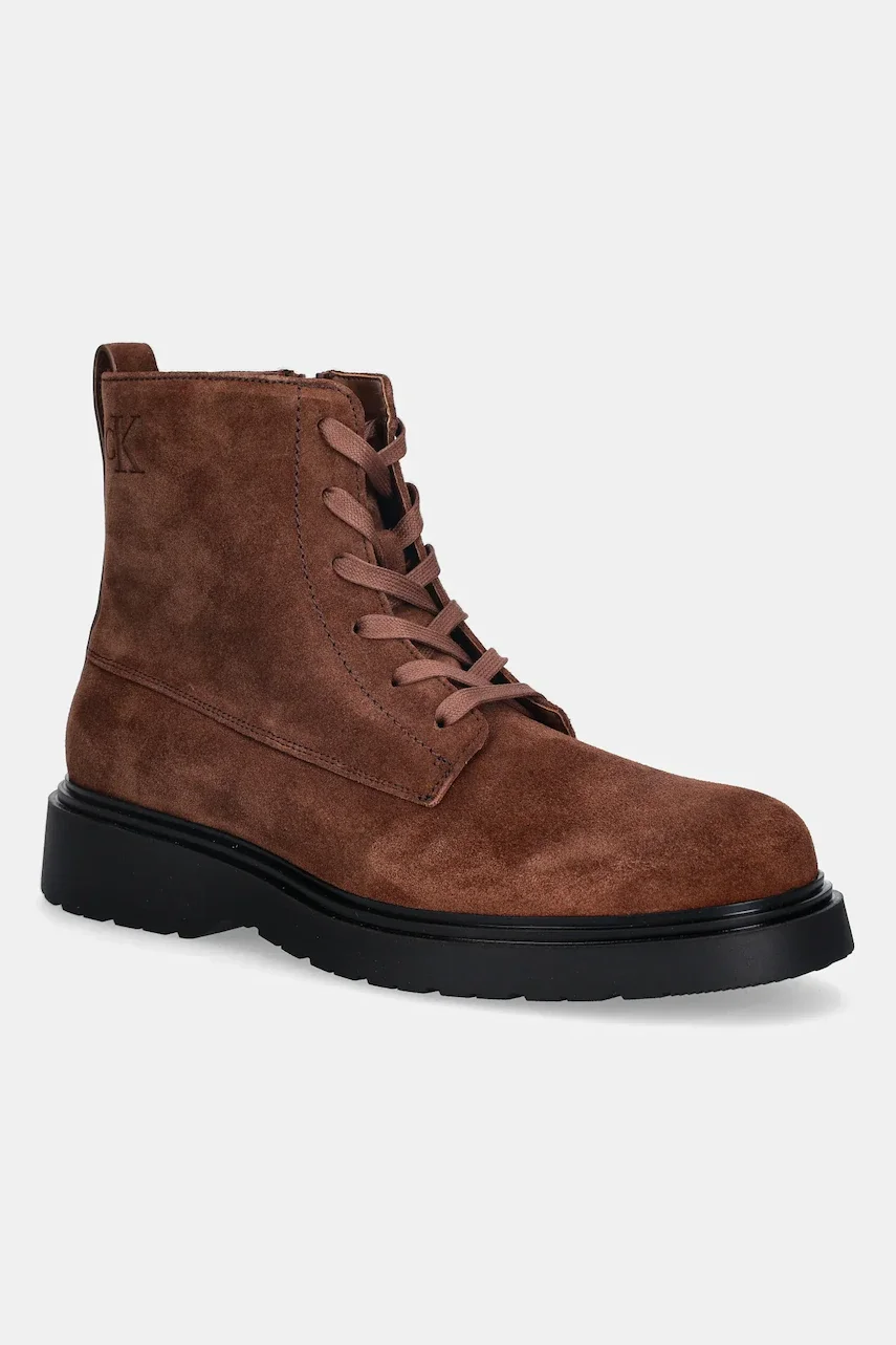 CALVIN KLEIN Велурени обувки COMBAT ESS LACE UP ZIP BOOT SU