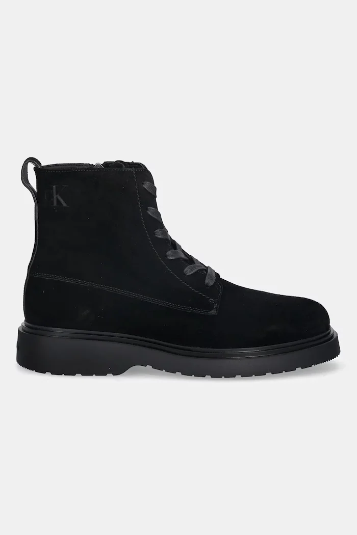 CALVIN KLEIN Велурени обувки COMBAT ESS LACE UP ZIP BOOT SU мъжки в черно YM0YM01371