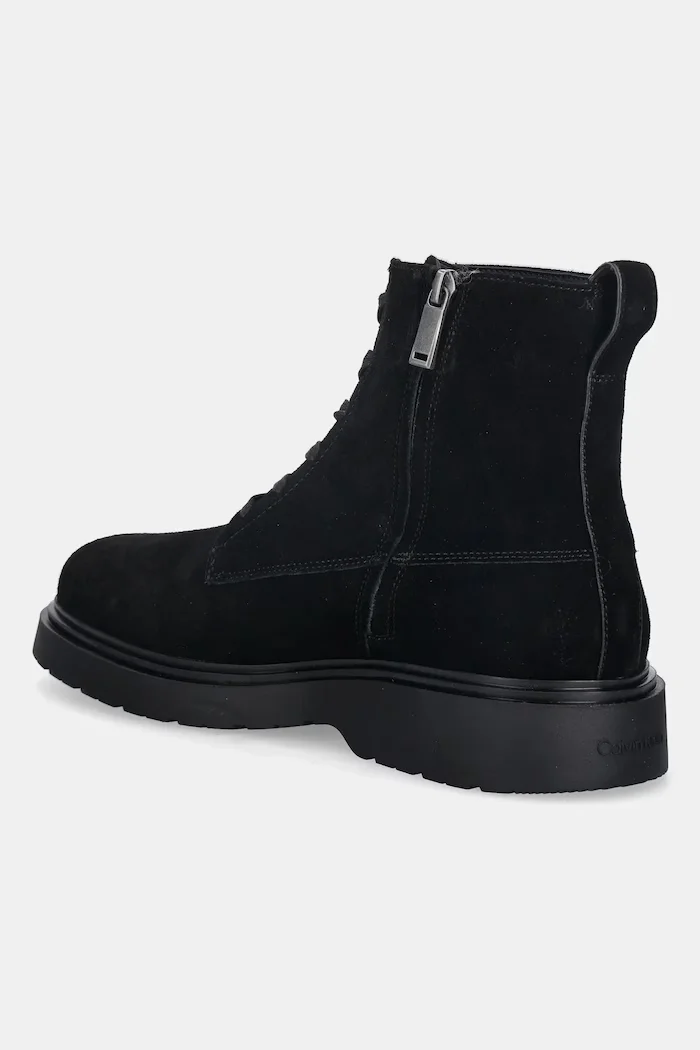 CALVIN KLEIN Велурени обувки COMBAT ESS LACE UP ZIP BOOT SU мъжки в черно YM0YM01371