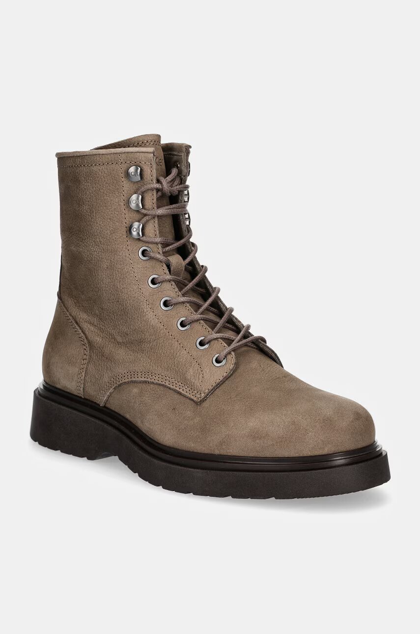 CALVIN KLEIN Велурени обувки LACE UP BOOT W/ ZIP SUEDE