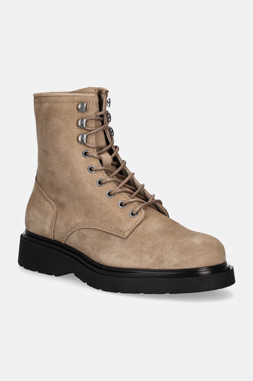 CALVIN KLEIN Велурени обувки LACE UP BOOT W/ ZIP SUEDE