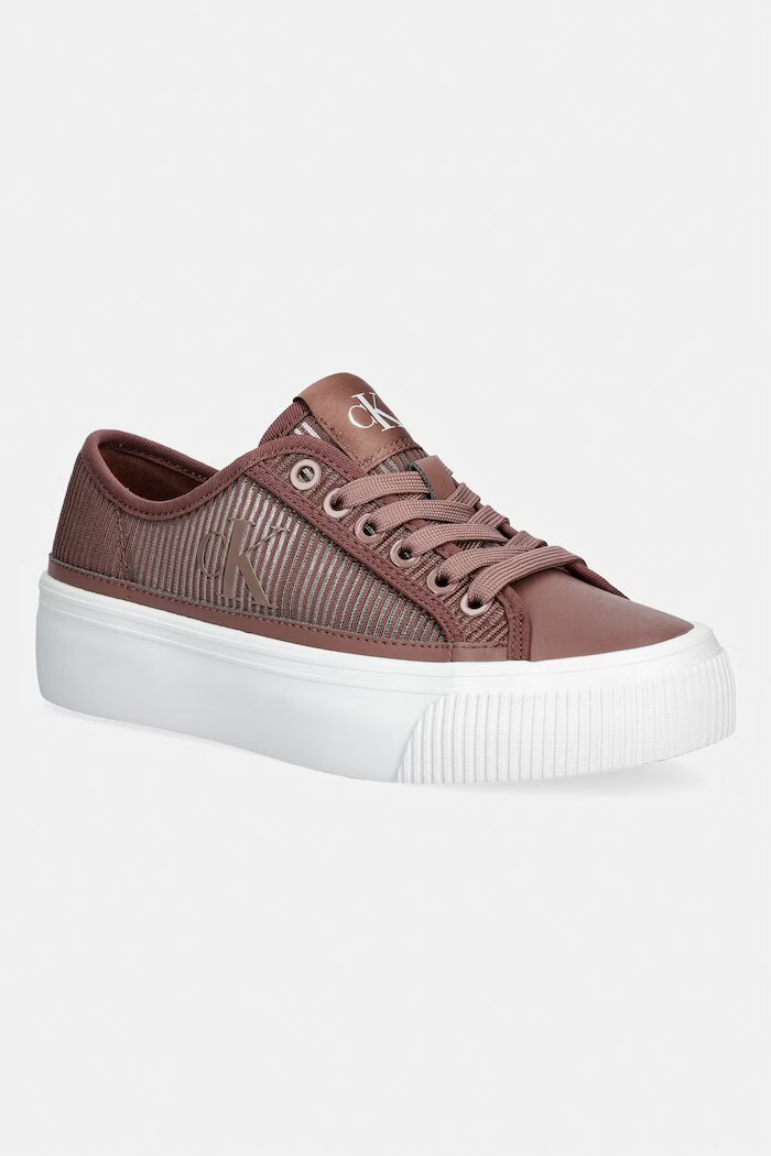 CALVIN KLEIN VULC FLATF LACEUP STRIPED NYL маратонки дамски кафяви обувки с платформа HW0HW03087