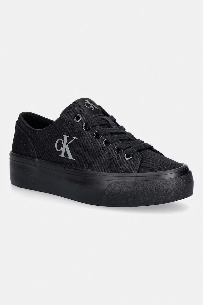 CALVIN KLEIN VULC FLATFORM LOW CANVAS MG ниски кецове дамски черни YW0YW01763