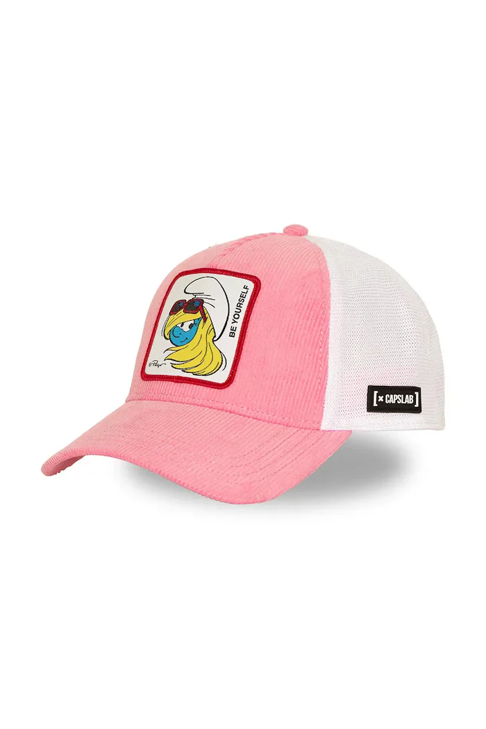 Capslab шапка с козирка дамска от памучна материя x Smurf розова CL/SMU3/1/PCB/SOF