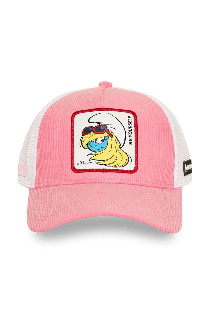 Capslab шапка с козирка дамска от памучна материя x Smurf розова CL/SMU3/1/PCB/SOF