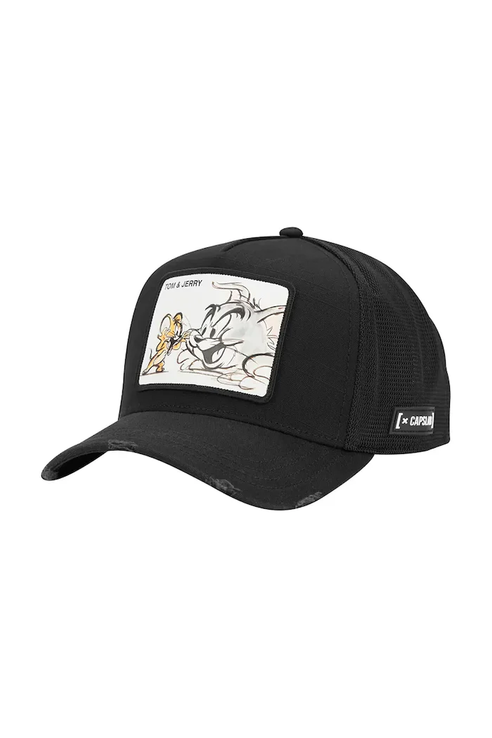 Capslab Шапка с козирка x Tom & Jerry в черно с апликация CL/TAJ6/1/PCT/TAJ