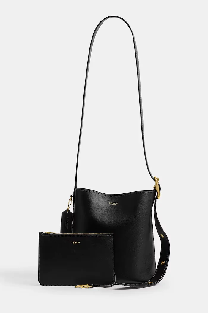 Coach чанта crossbody дамска от кожа Bleecker Bucket Bag 21 черна CCX07