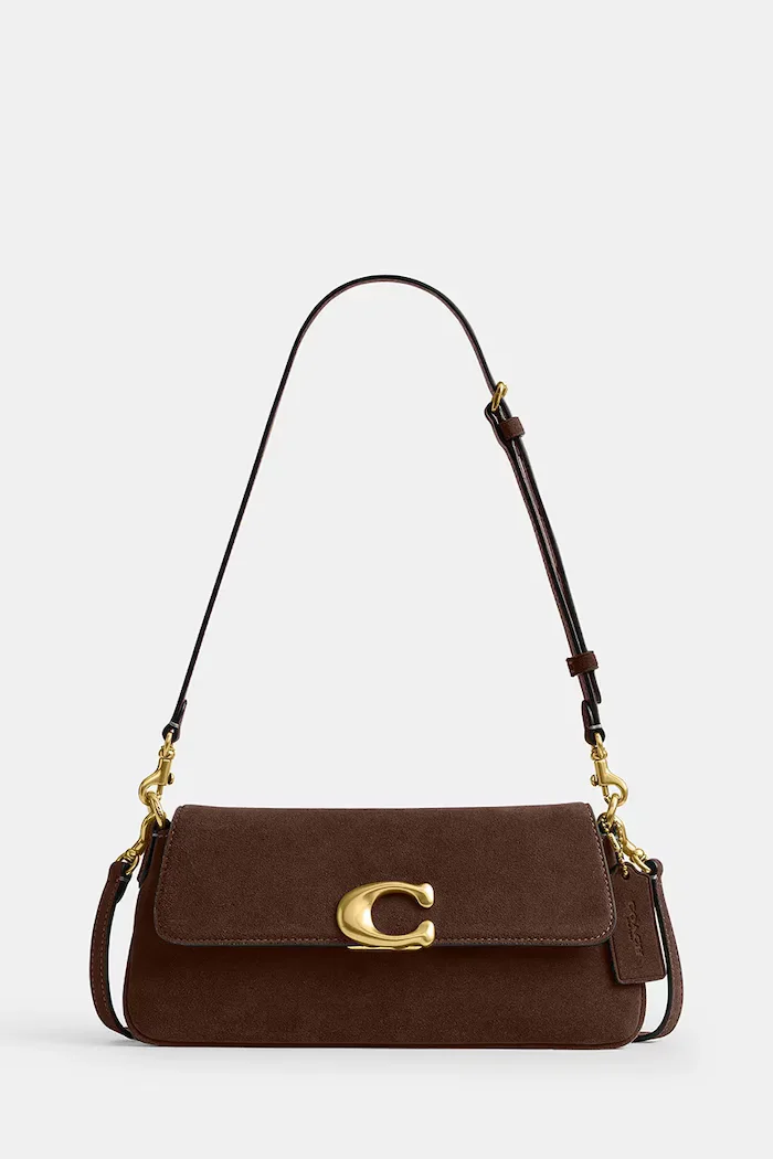 Coach чанта crossbody дамска от велур Suade Jet Shoulder Bag кафява CDZ74
