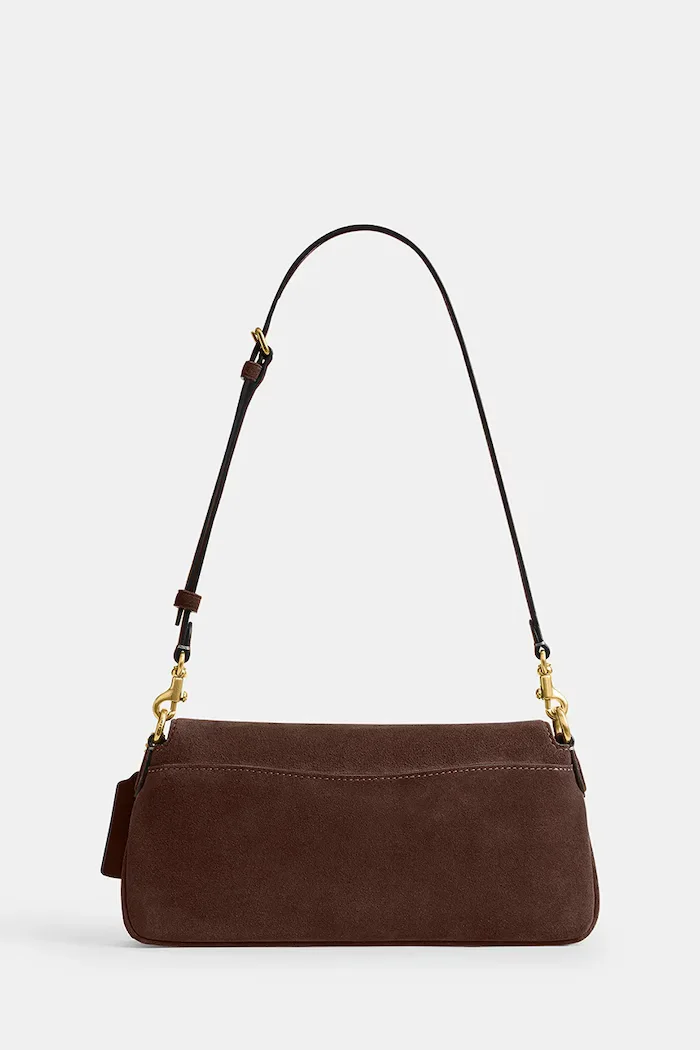 Coach чанта crossbody дамска от велур Suade Jet Shoulder Bag кафява CDZ74
