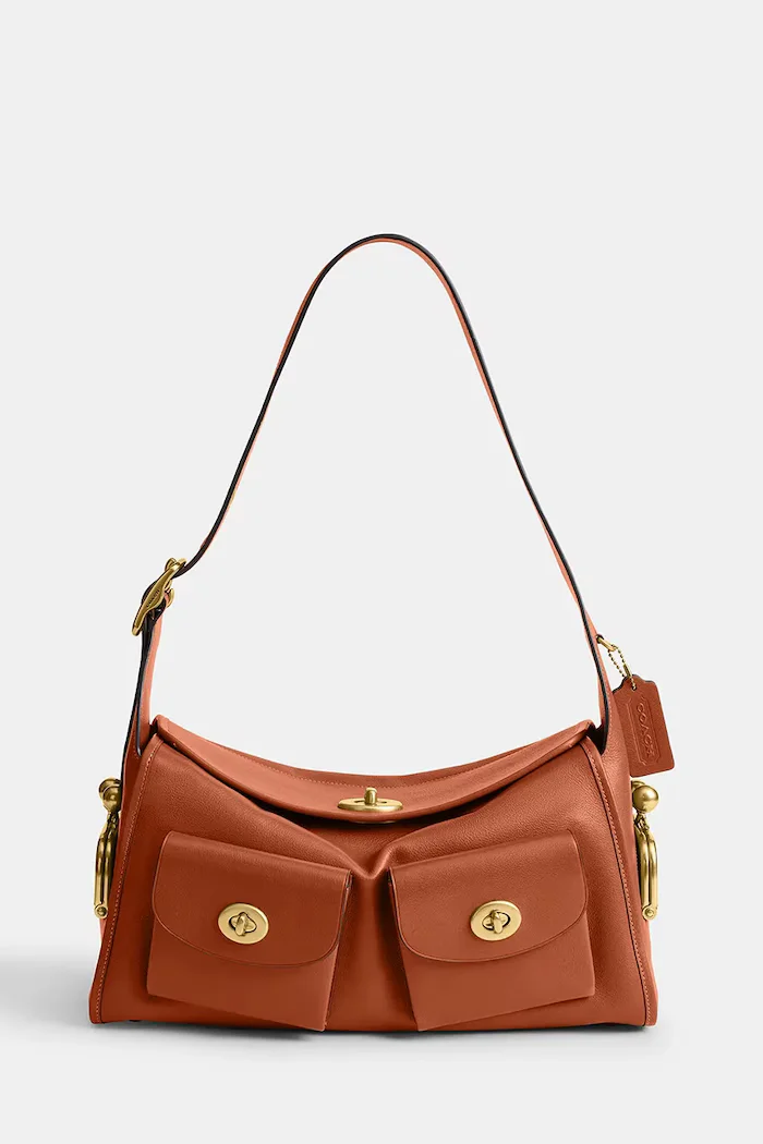 Coach чанта тип хобо дамска от кожа Turnlock Haversack Bag кафява CDZ12