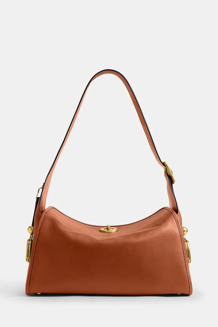 Coach чанта тип хобо дамска от кожа Turnlock Haversack Bag кафява CDZ12