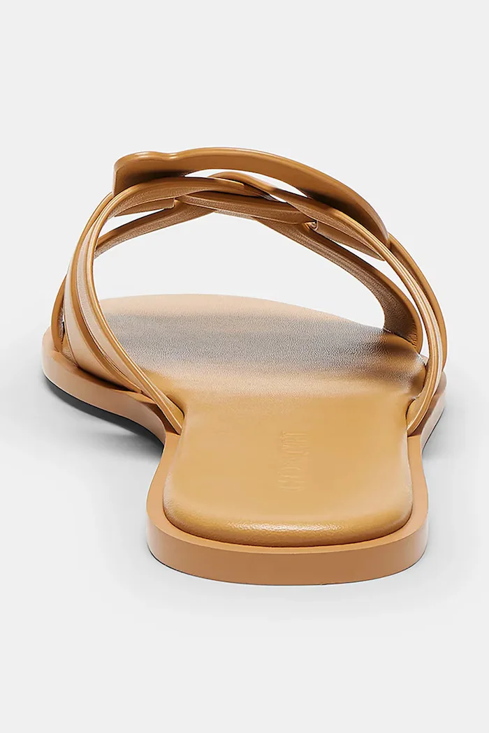 Coach чехли обувки с открити пръсти дамски от кожа Lena Leather Slide Sandal бежови CDE78