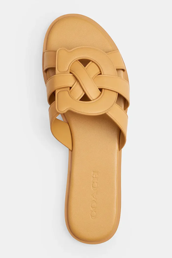 Coach чехли обувки с открити пръсти дамски от кожа Lena Leather Slide Sandal бежови CDE78