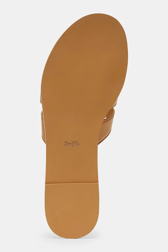 Coach чехли обувки с открити пръсти дамски от кожа Lena Leather Slide Sandal бежови CDE78