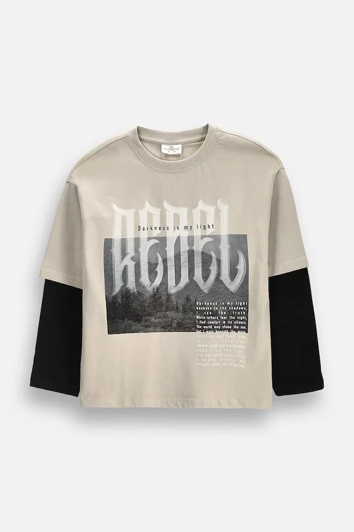 Coccodrillo блуза с дълги ръкави за деца от памук бежова REBEL BOY JUNIOR