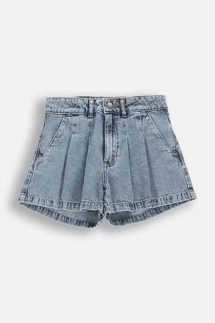 Coccodrillo къс панталон за деца от памук син с висока талия COLLECTION JEANS GIRL