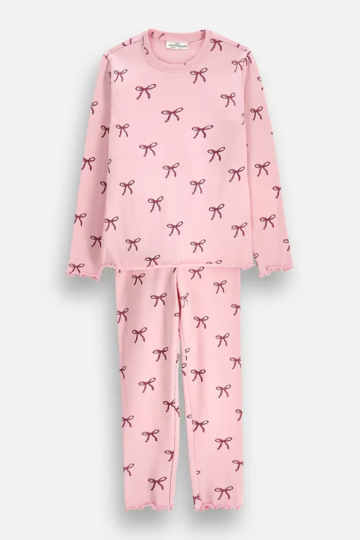 Coccodrillo пижама от две части за деца от памук с еластан розова PYJAMAS