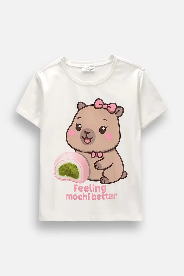 Coccodrillo тениска за деца от памук с еластан бежова EVERYDAY GIRL A