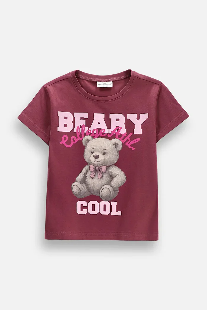 Coccodrillo тениска за деца от памук с еластан бордо EVERYDAY GIRL A