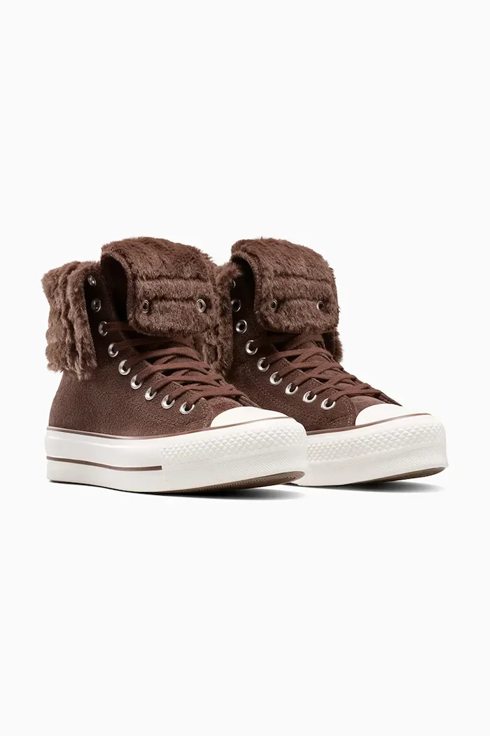 Converse Високи кецове Chuck Taylor All Star Star Fold Over Lift в кафяво A15230C