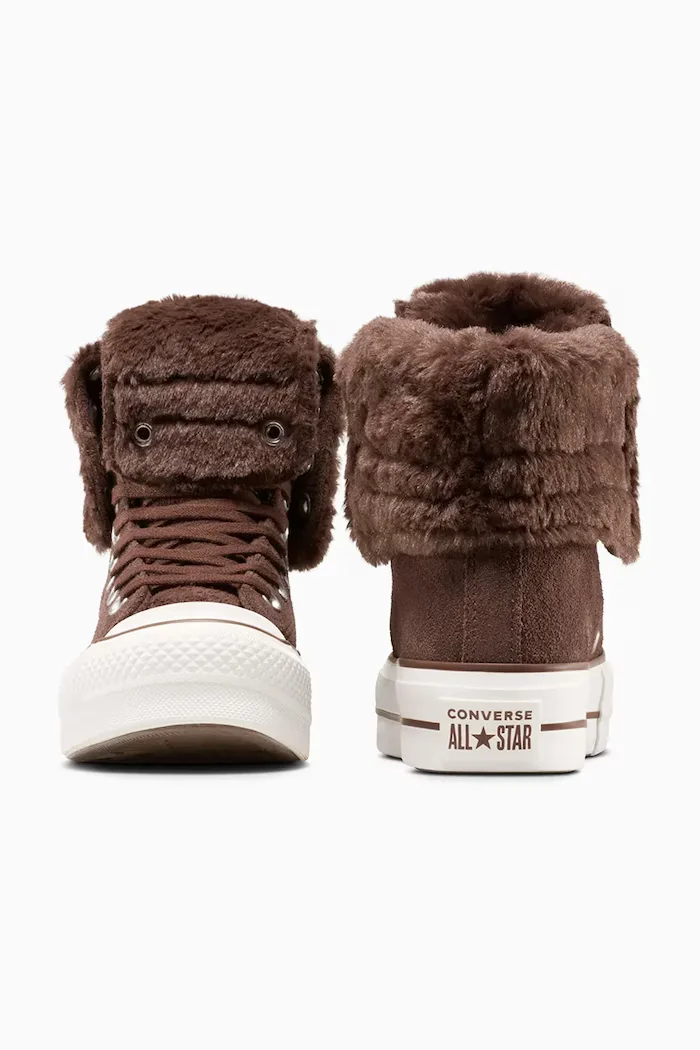 Converse Високи кецове Chuck Taylor All Star Star Fold Over Lift в кафяво A15230C