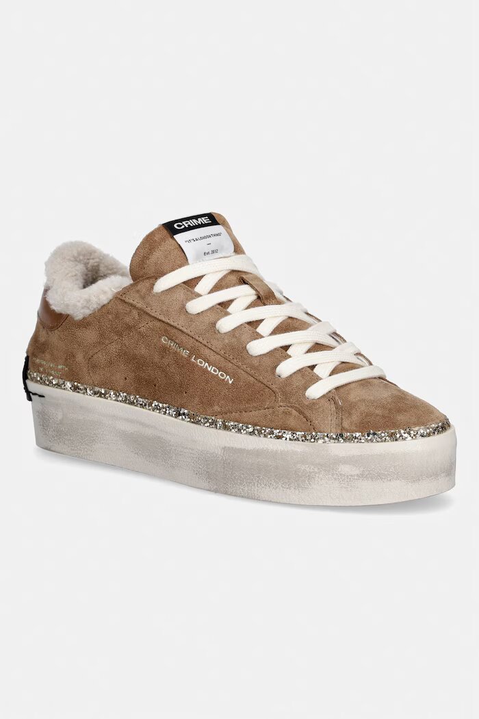 CRIME LONDON DISTRESSED PLATFORM маратонки дамски от велур кафяви 23053AA9