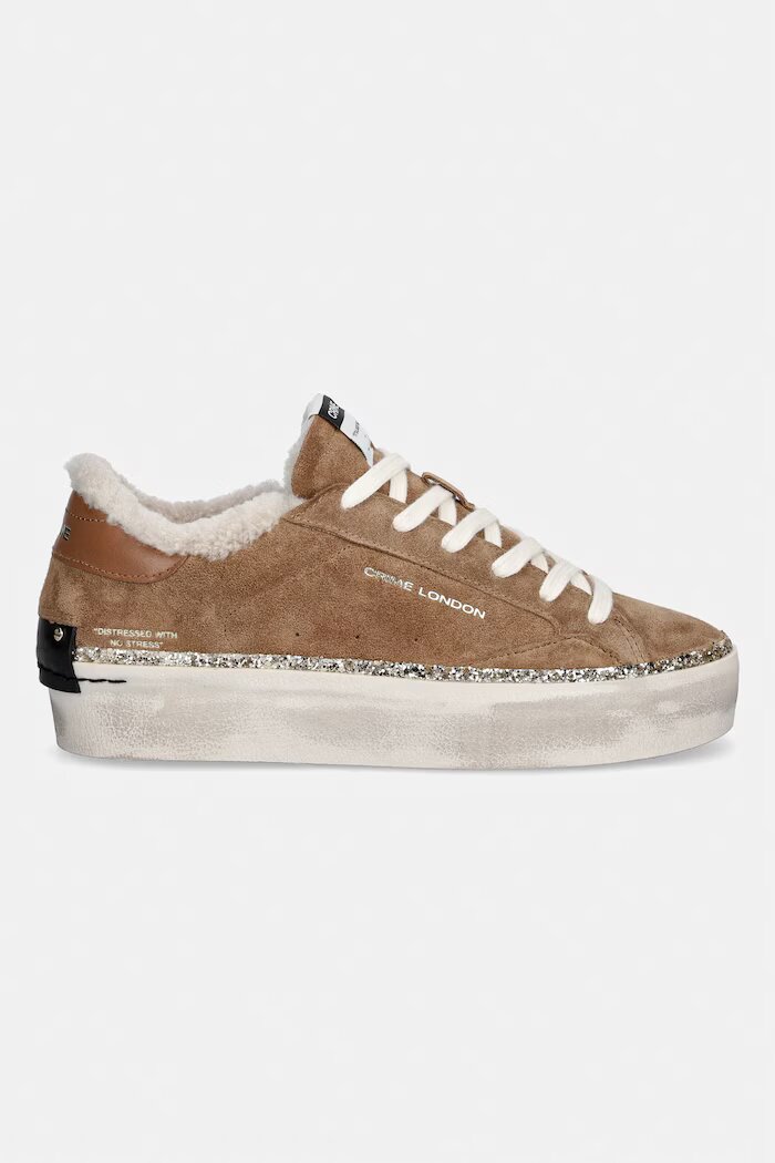 CRIME LONDON DISTRESSED PLATFORM маратонки дамски от велур кафяви 23053AA9