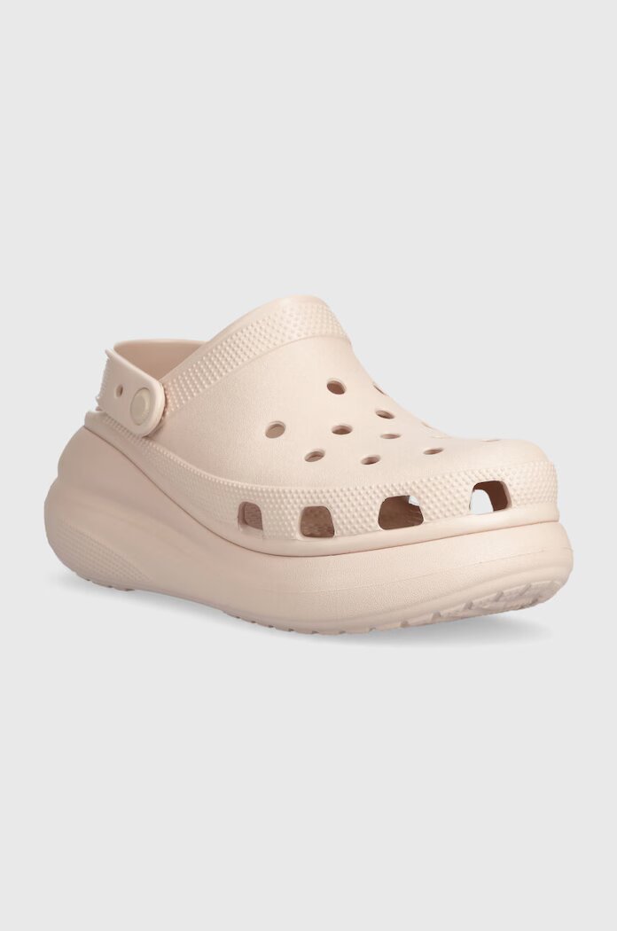Crocs Чехли Classic Crush Clog в розово със скосена платформа 207521