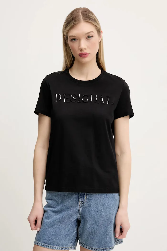 DESIGUAL Памучна тениска BRANDY в черно 25SWTK17