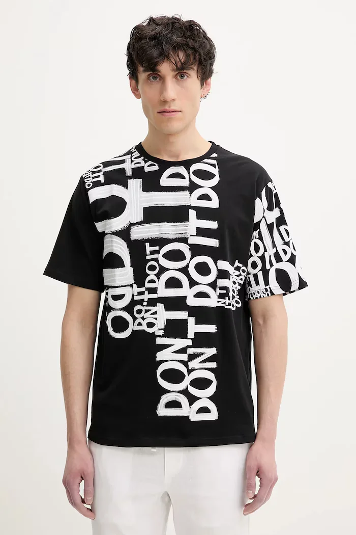 DESIGUAL Памучна тениска MAN MILAN в черно с десен 25SMTK20