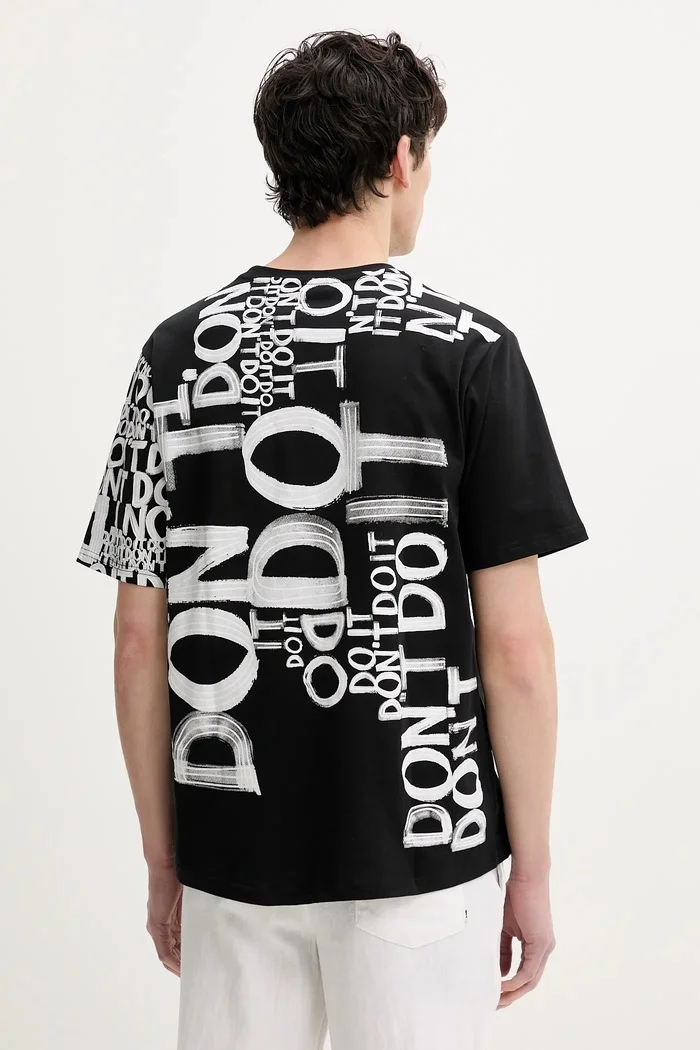 DESIGUAL Памучна тениска MAN MILAN в черно с десен 25SMTK20
