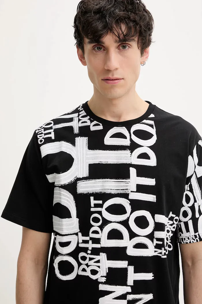 DESIGUAL Памучна тениска MAN MILAN в черно с десен 25SMTK20