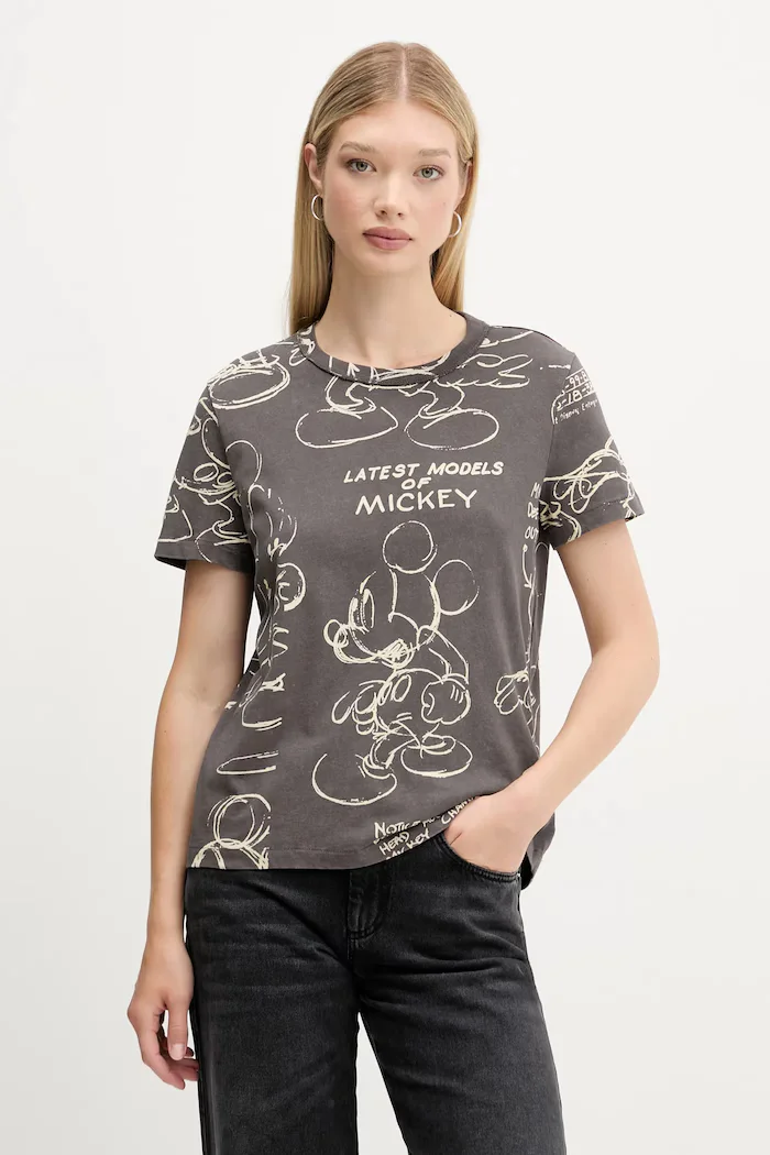 DESIGUAL Памучна тениска MICKEY SKETCH дамска в сиво 25WWTK03