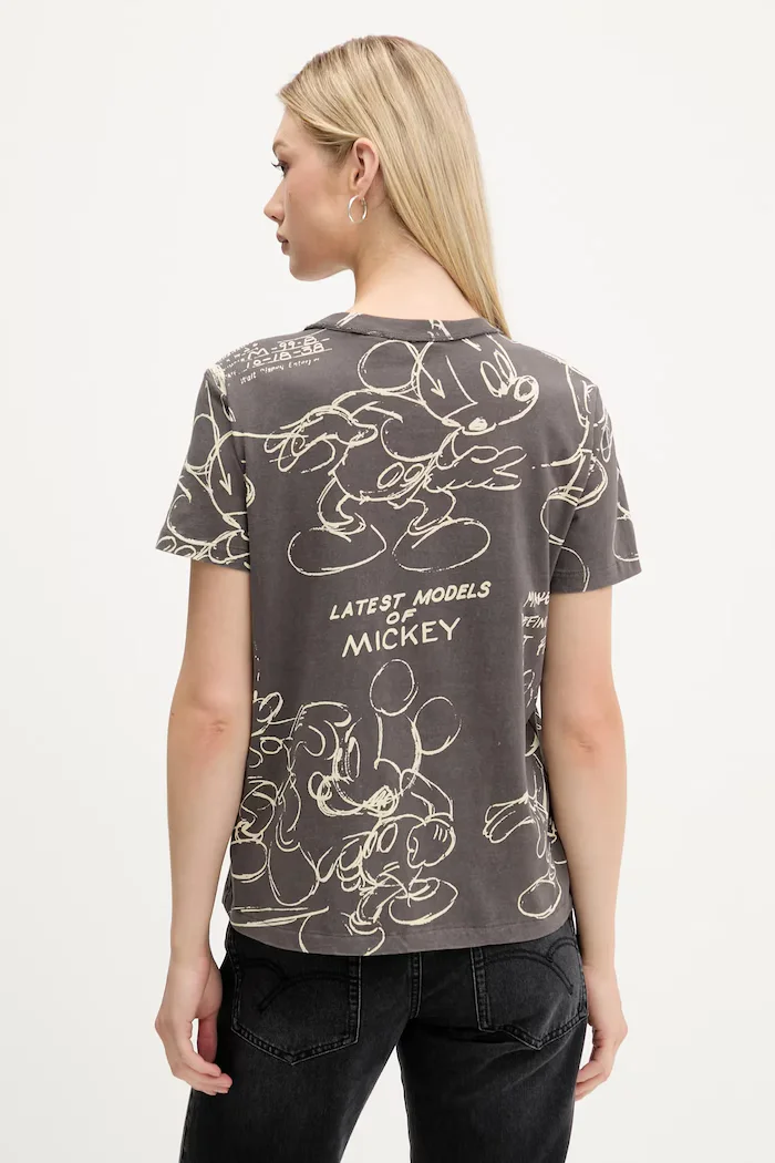 DESIGUAL Памучна тениска MICKEY SKETCH дамска в сиво 25WWTK03