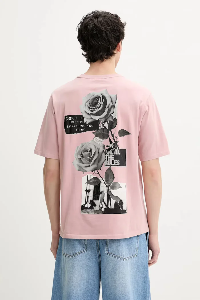 DESIGUAL Памучна тениска ROSA в розово с принт 25SMTK21