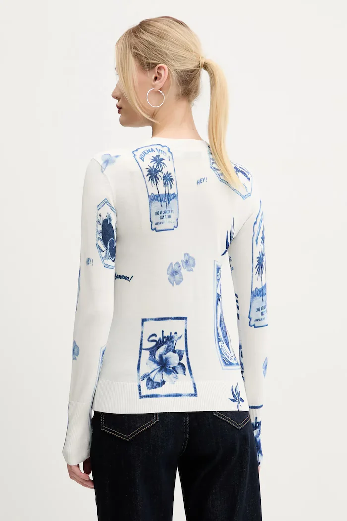 DESIGUAL Пуловер с лен TAMPERE дамски в бяло от лека материя 25SWJF32