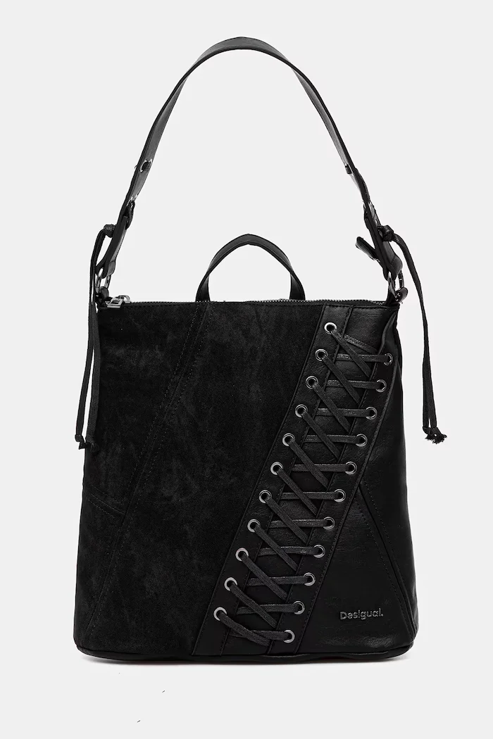 DESIGUAL Раница BLACK PATCH TANGO P дамска в черно малък размер с апликация 25WAKP12