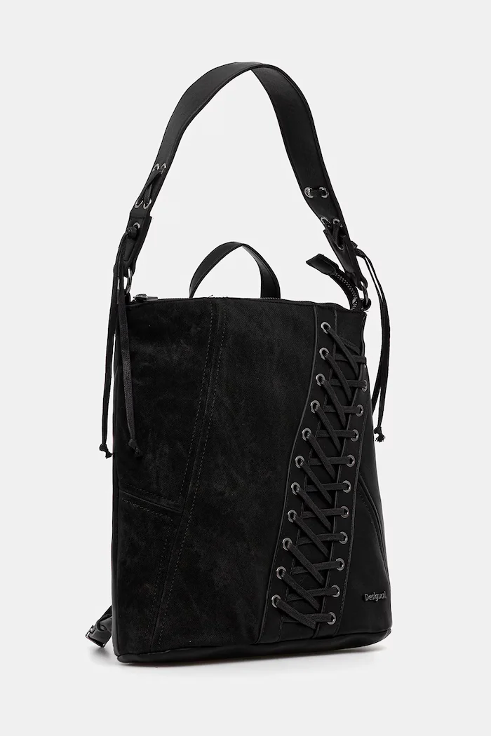 DESIGUAL Раница BLACK PATCH TANGO P дамска в черно малък размер с апликация 25WAKP12